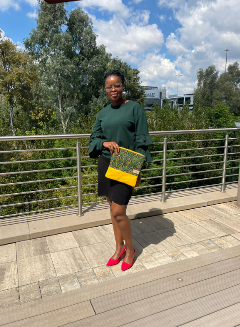 Shweshwe & leather clutch bag