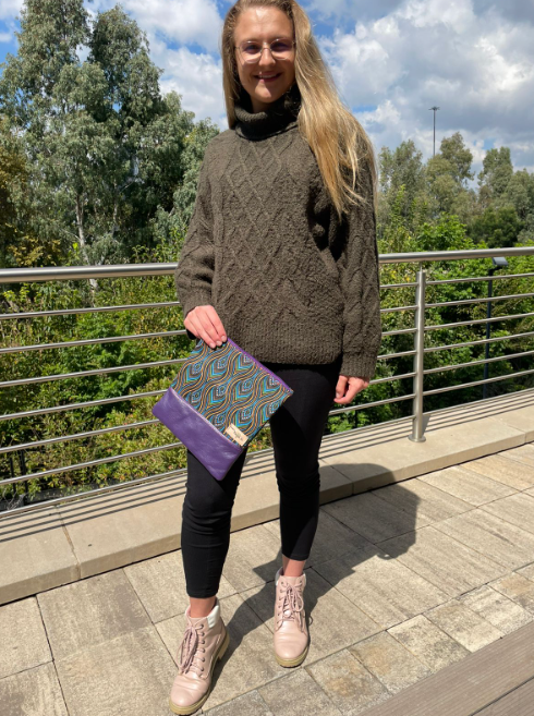 Shweshwe & leather clutch bag
